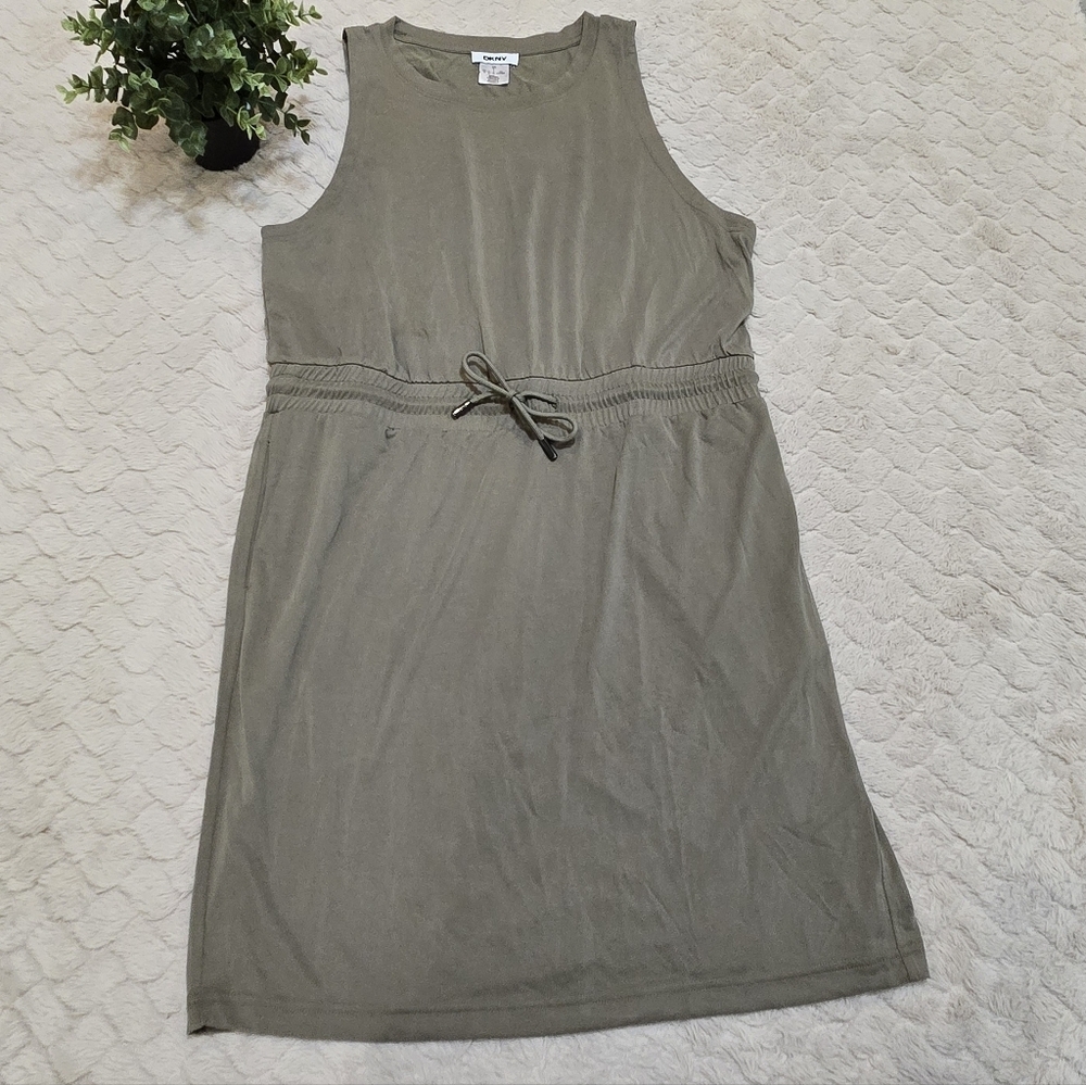 DKNY Green Sleeveless Casual Sporty Cinched Waist Dress, Size Large